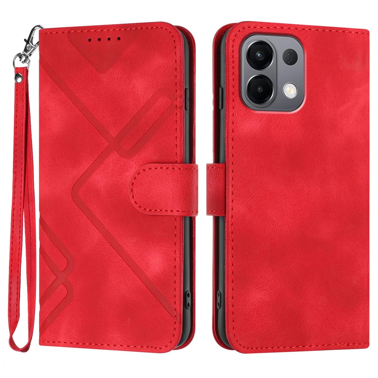 For OPPO K13 5G Line Pattern Skin Feel Leather Phone Case(Red)