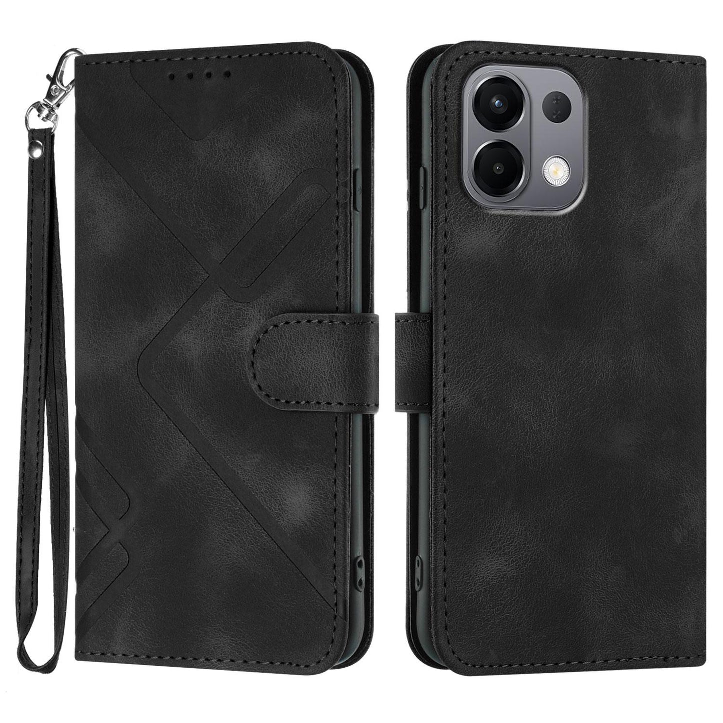 For OPPO K13 5G Line Pattern Skin Feel Leather Phone Case(Black)