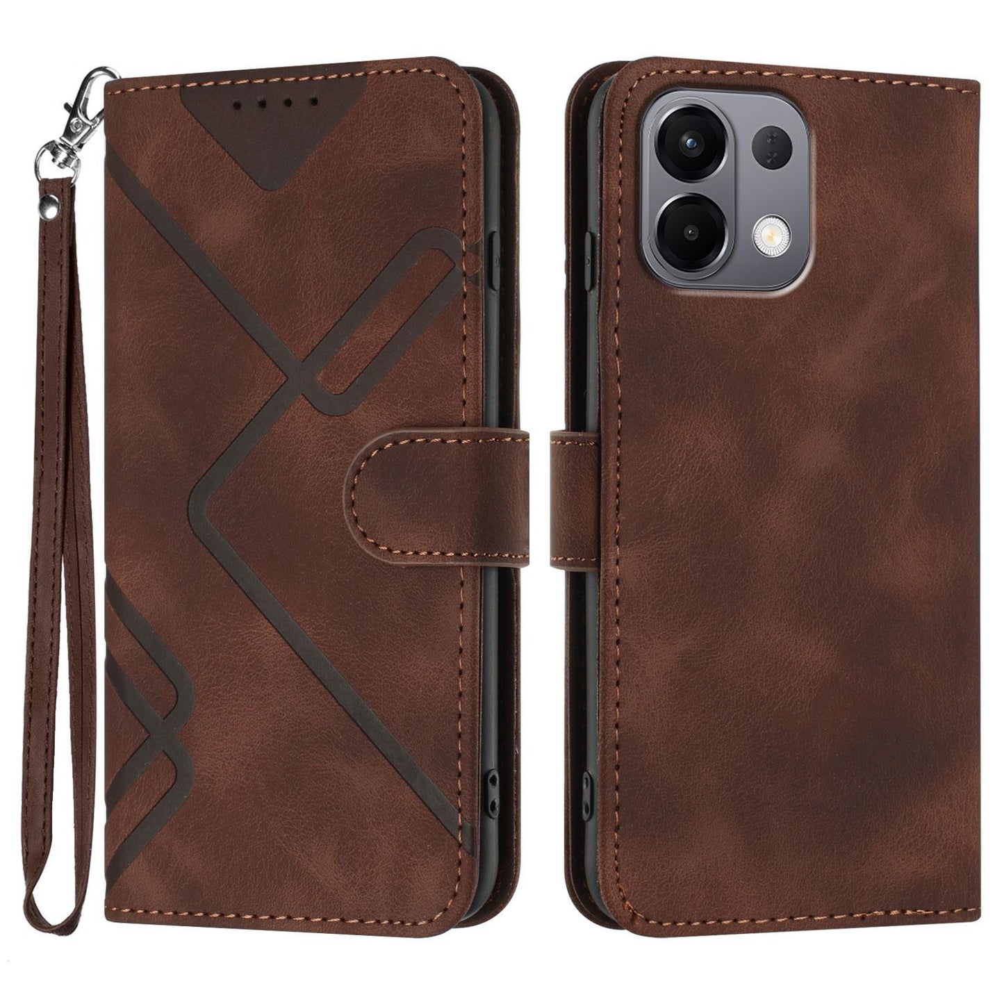 For OPPO K13 5G Line Pattern Skin Feel Leather Phone Case(Coffee)