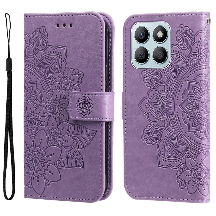 For Honor X8b 7-petal Flowers Embossing Leather Phone Case(Light Purple)