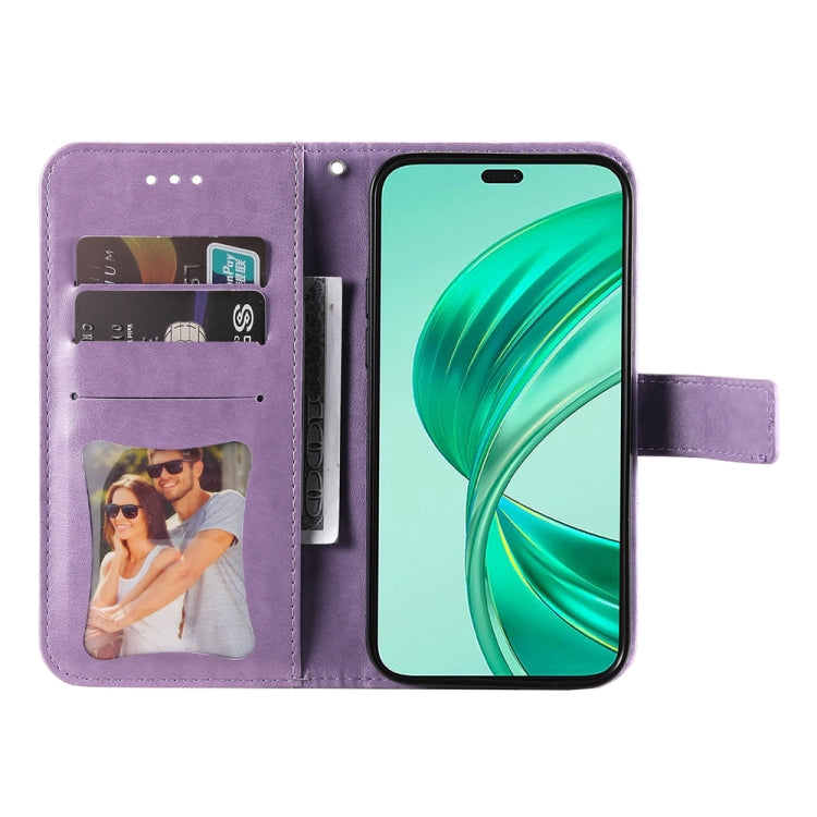 For Honor X8b 7-petal Flowers Embossing Leather Phone Case(Light Purple)