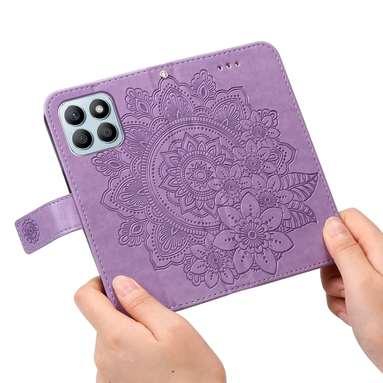 For Honor X8b 7-petal Flowers Embossing Leather Phone Case(Light Purple)