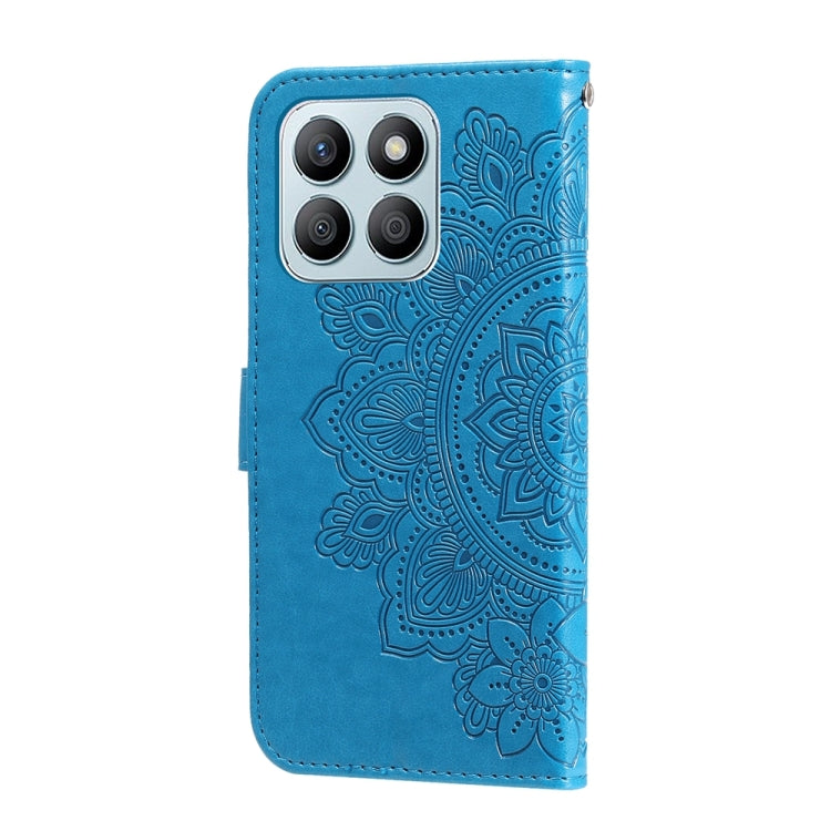 For Honor X8b 7-petal Flowers Embossing Leather Phone Case(Blue)