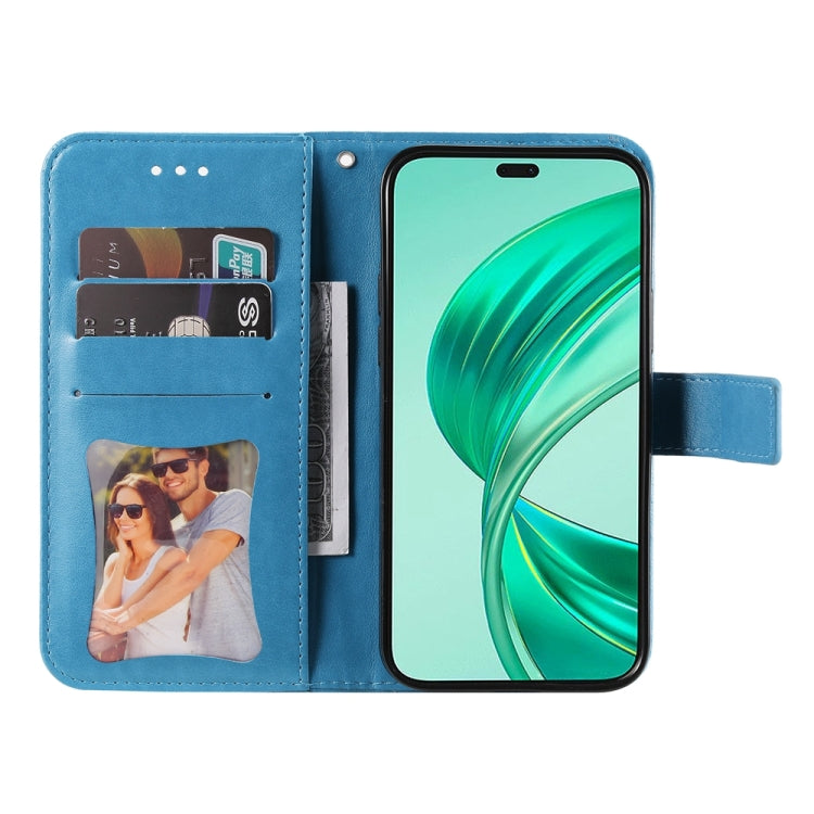 For Honor X8b 7-petal Flowers Embossing Leather Phone Case(Blue)