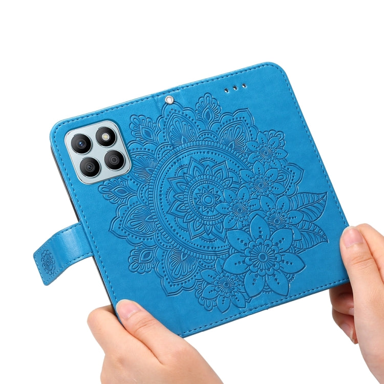 For Honor X8b 7-petal Flowers Embossing Leather Phone Case(Blue)