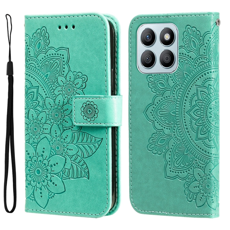 For Honor X8b 7-petal Flowers Embossing Leather Phone Case(Green)