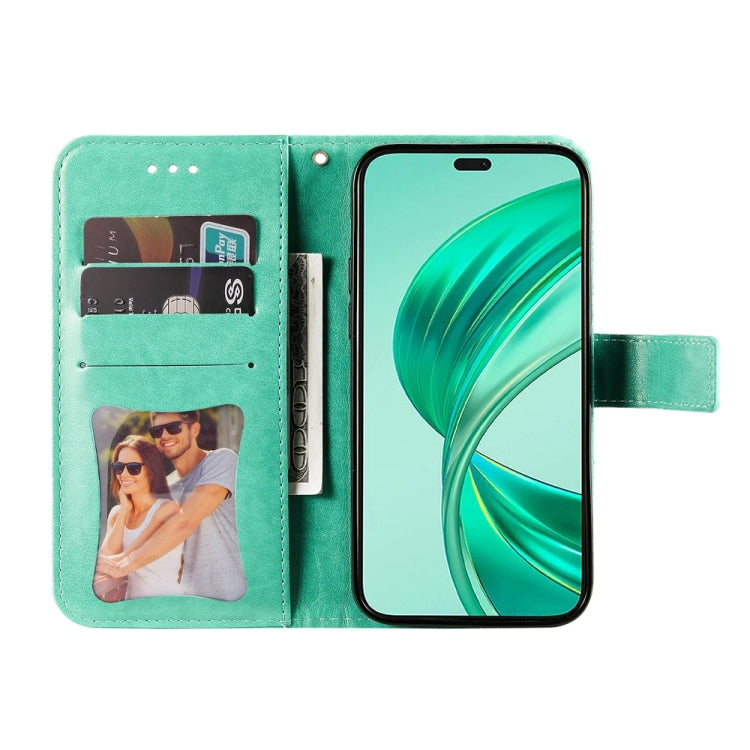 For Honor X8b 7-petal Flowers Embossing Leather Phone Case(Green)