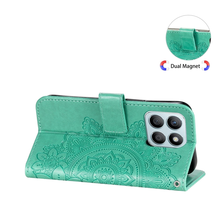 For Honor X8b 7-petal Flowers Embossing Leather Phone Case(Green)