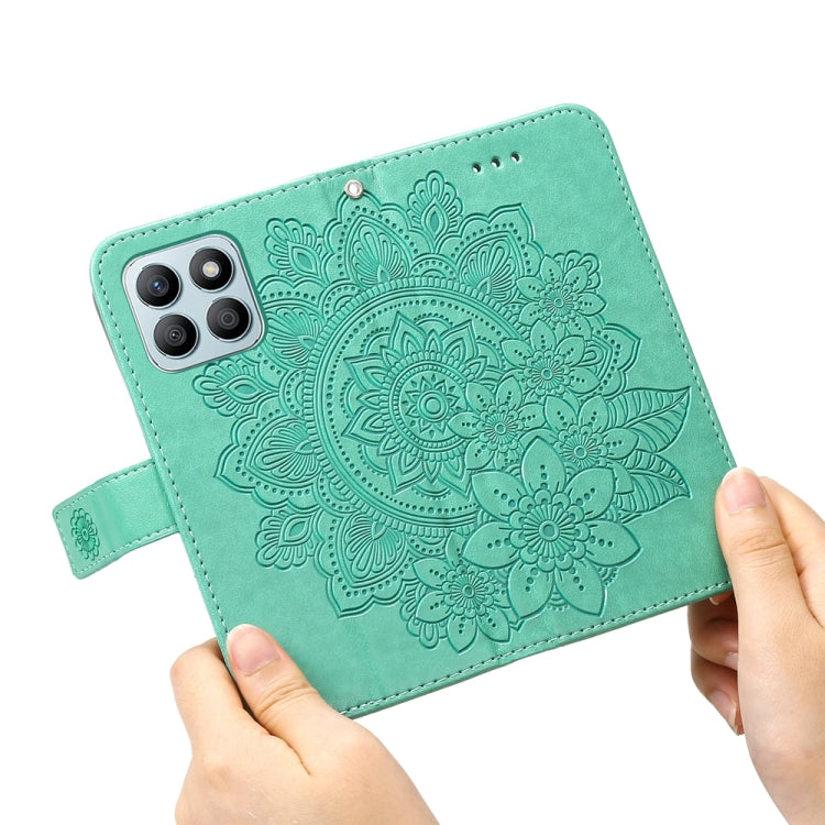 For Honor X8b 7-petal Flowers Embossing Leather Phone Case(Green)
