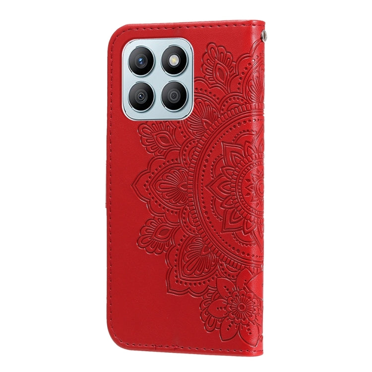 For Honor X8b 7-petal Flowers Embossing Leather Phone Case(Red)