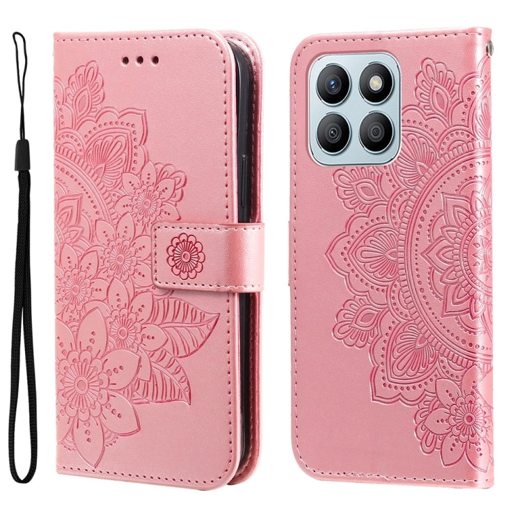 For Honor X8b 7-petal Flowers Embossing Leather Phone Case(Rose Gold)