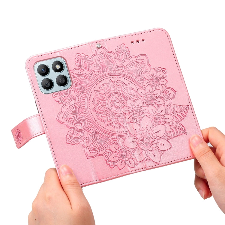 For Honor X8b 7-petal Flowers Embossing Leather Phone Case(Rose Gold)
