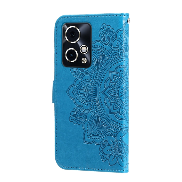 For Honor 90 GT 7-petal Flowers Embossing Leather Phone Case(Blue)