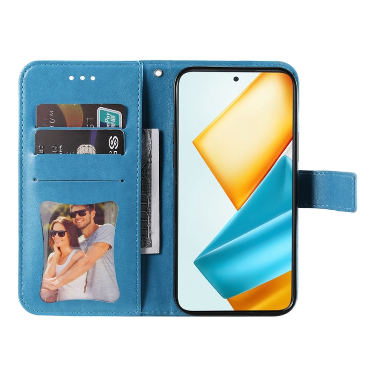 For Honor 90 GT 7-petal Flowers Embossing Leather Phone Case(Blue)
