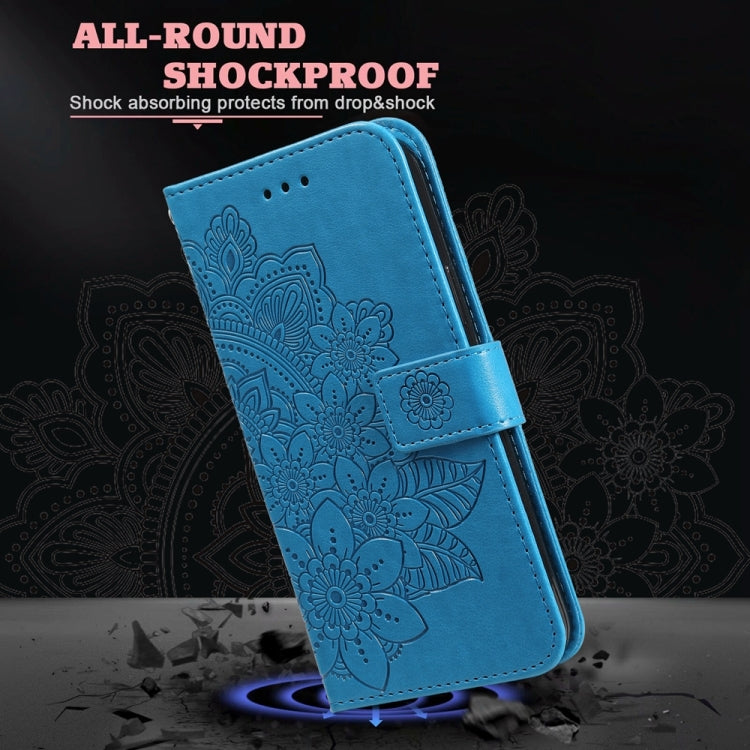 For Honor 90 GT 7-petal Flowers Embossing Leather Phone Case(Blue)
