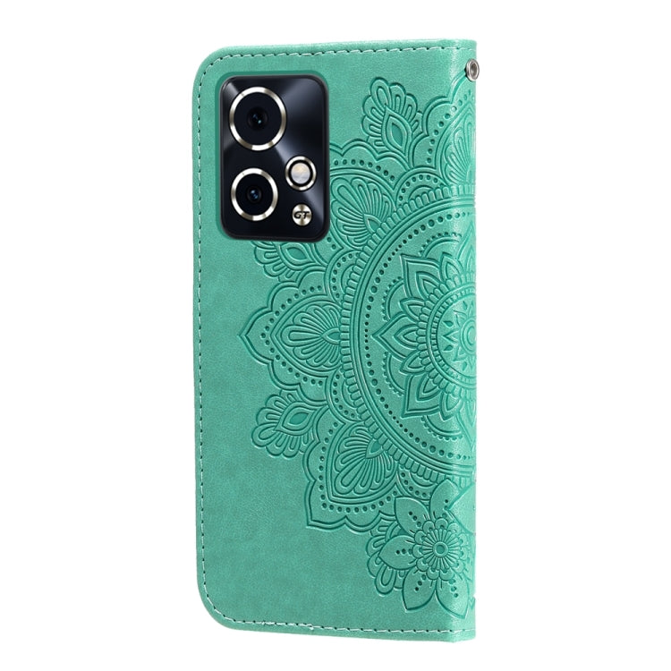 For Honor 90 GT 7-petal Flowers Embossing Leather Phone Case(Green)
