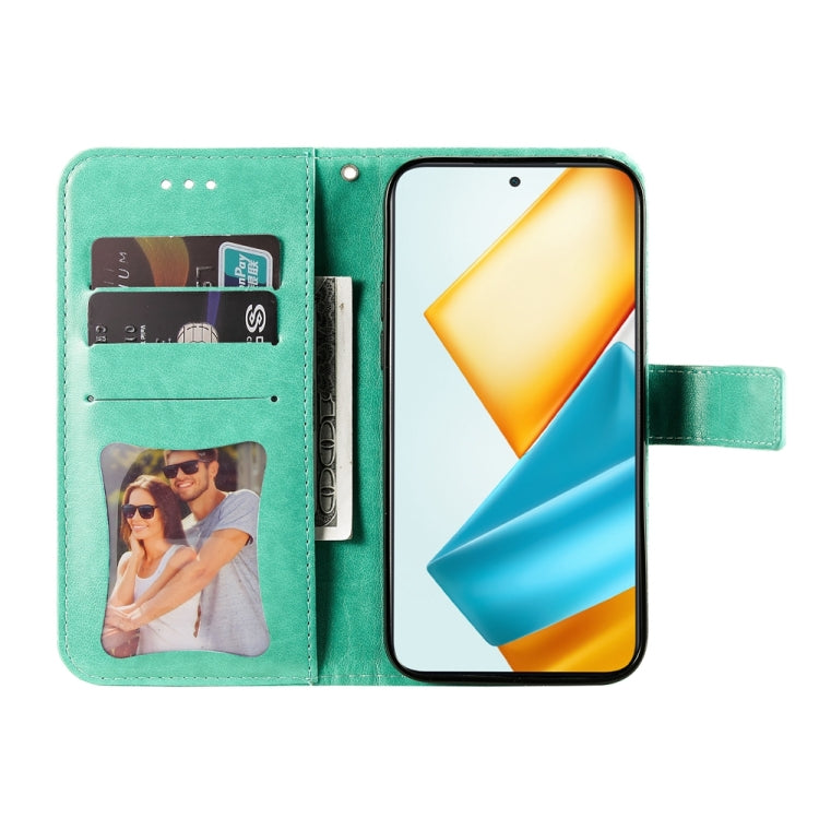 For Honor 90 GT 7-petal Flowers Embossing Leather Phone Case(Green)