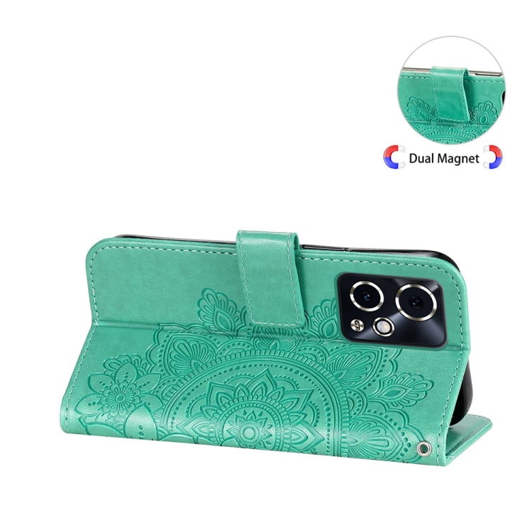 For Honor 90 GT 7-petal Flowers Embossing Leather Phone Case(Green)