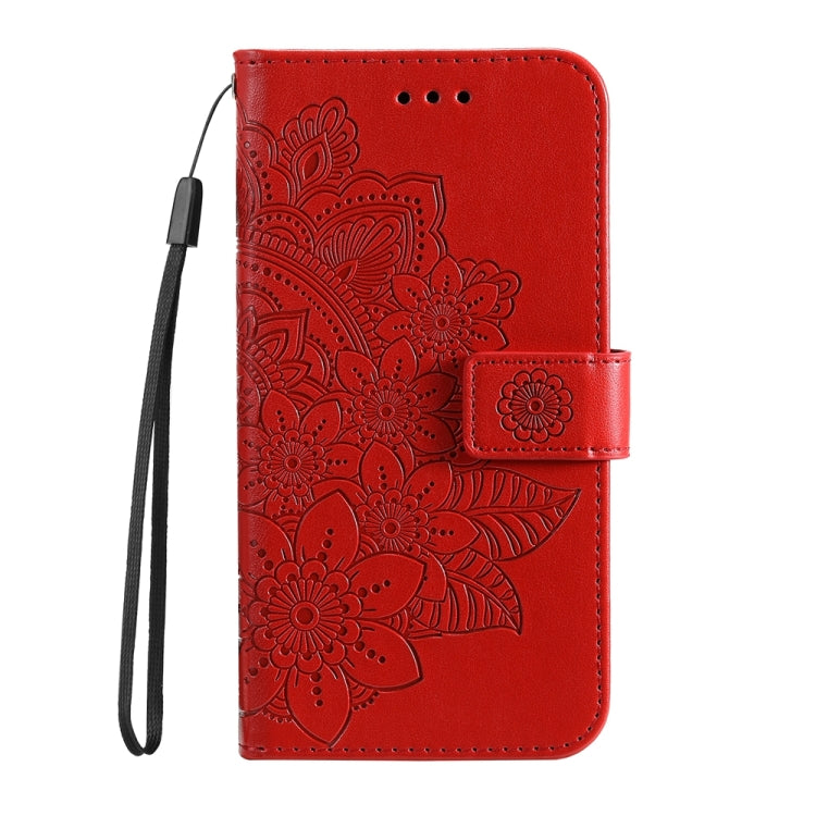 For Honor 90 GT 7-petal Flowers Embossing Leather Phone Case(Red)