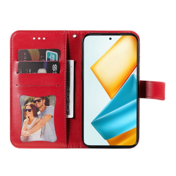 For Honor 90 GT 7-petal Flowers Embossing Leather Phone Case(Red)