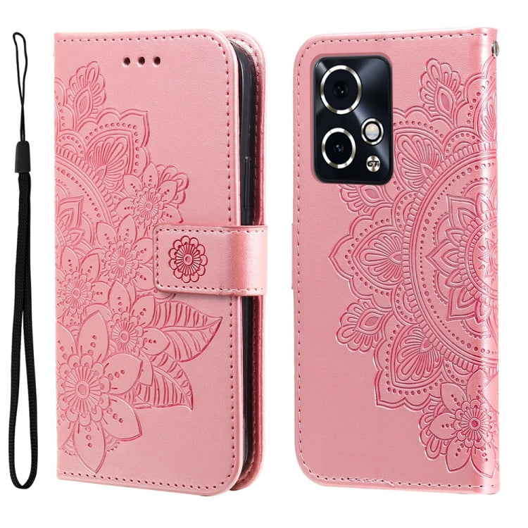 For Honor 90 GT 7-petal Flowers Embossing Leather Phone Case(Rose Gold)