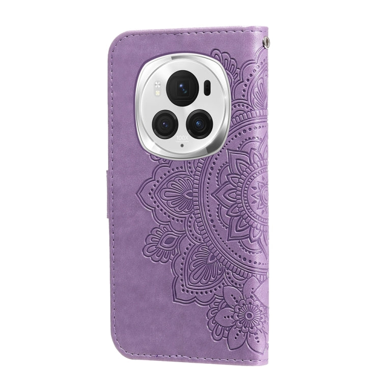 For Honor Magic6 Pro 7-petal Flowers Embossing Leather Phone Case(Light Purple)