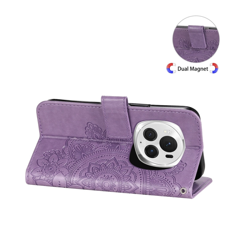 For Honor Magic6 Pro 7-petal Flowers Embossing Leather Phone Case(Light Purple)