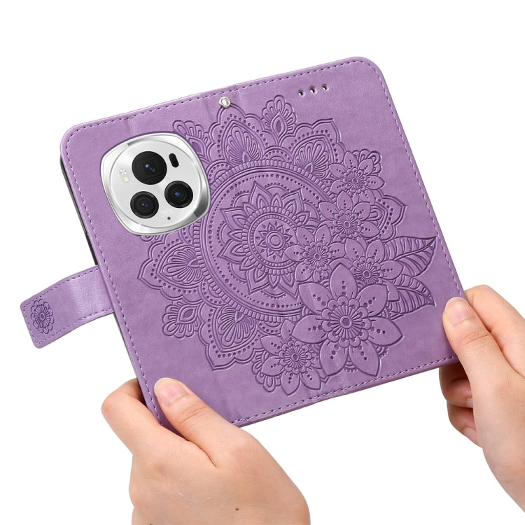 For Honor Magic6 Pro 7-petal Flowers Embossing Leather Phone Case(Light Purple)