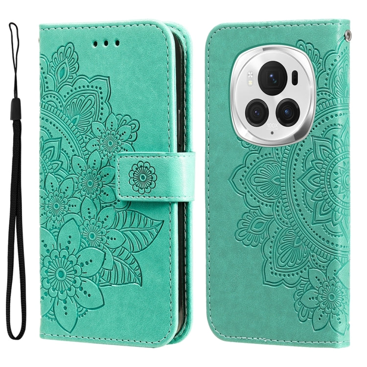 For Honor Magic6 Pro 7-petal Flowers Embossing Leather Phone Case(Green)