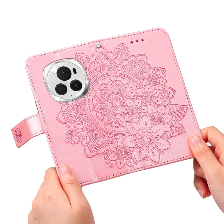 For Honor Magic6 Pro 7-petal Flowers Embossing Leather Phone Case(Rose Gold)