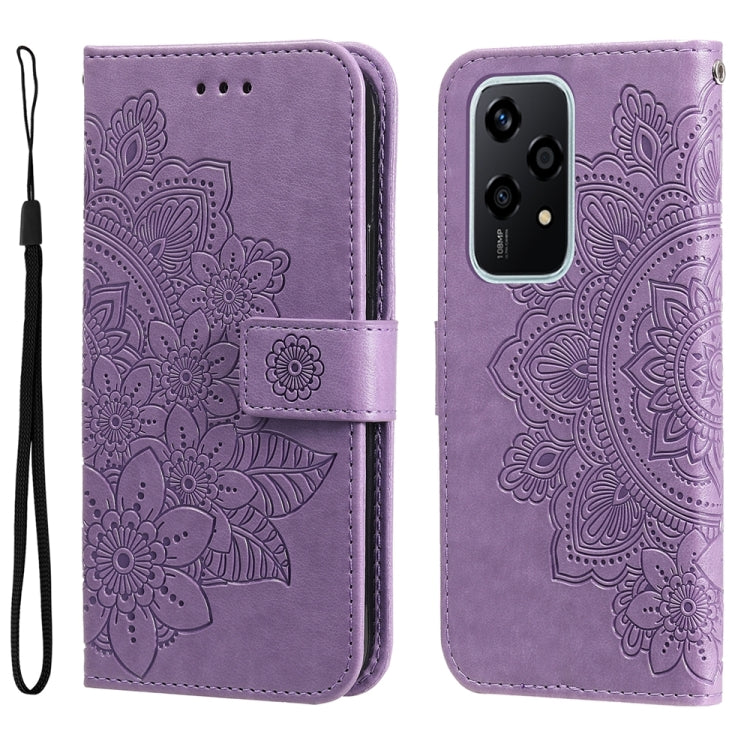 For Honor 200 Lite 5G Global 7-petal Flowers Embossing Leather Phone Case(Light Purple)