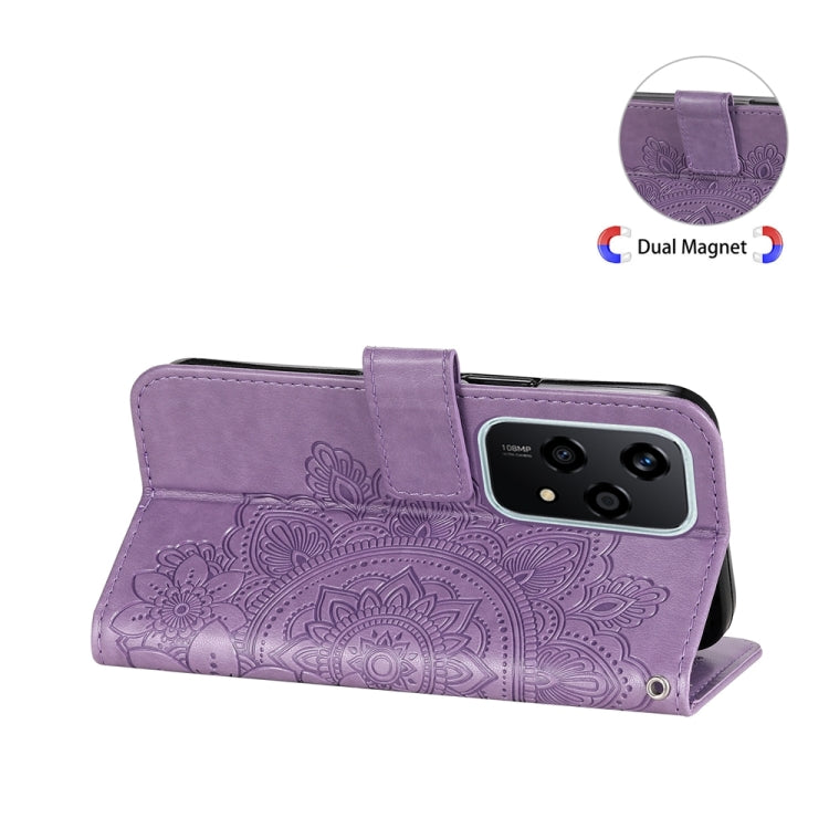 For Honor 200 Lite 5G Global 7-petal Flowers Embossing Leather Phone Case(Light Purple)