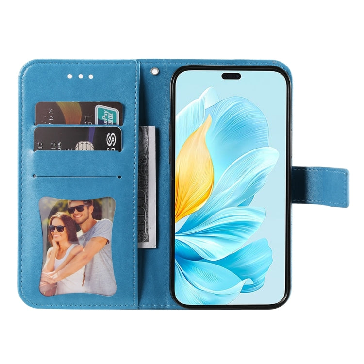 For Honor 200 Lite 5G Global 7-petal Flowers Embossing Leather Phone Case(Blue)