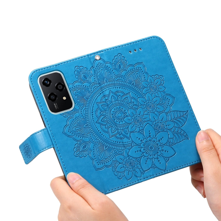 For Honor 200 Lite 5G Global 7-petal Flowers Embossing Leather Phone Case(Blue)