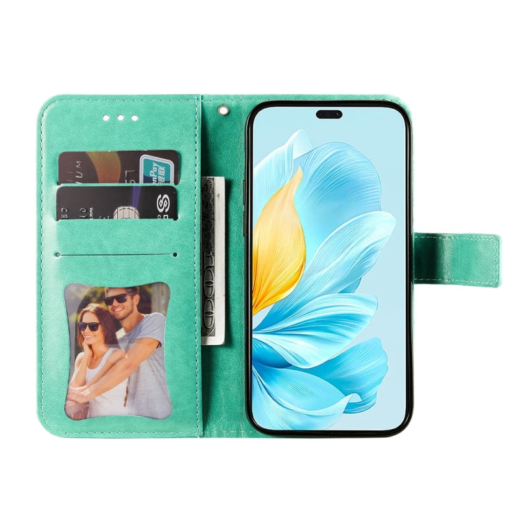 For Honor 200 Lite 5G Global 7-petal Flowers Embossing Leather Phone Case(Green)