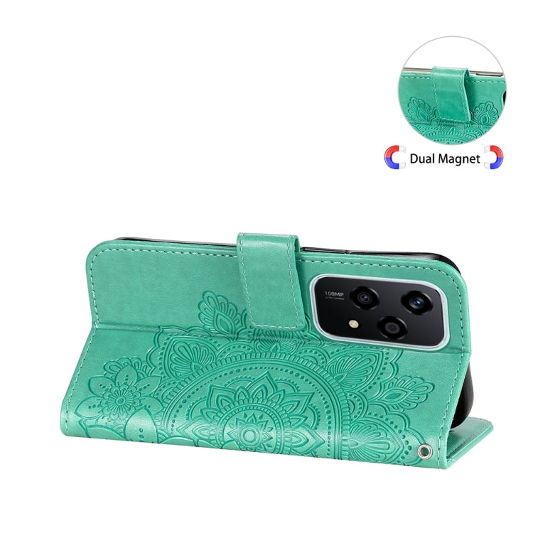 For Honor 200 Lite 5G Global 7-petal Flowers Embossing Leather Phone Case(Green)