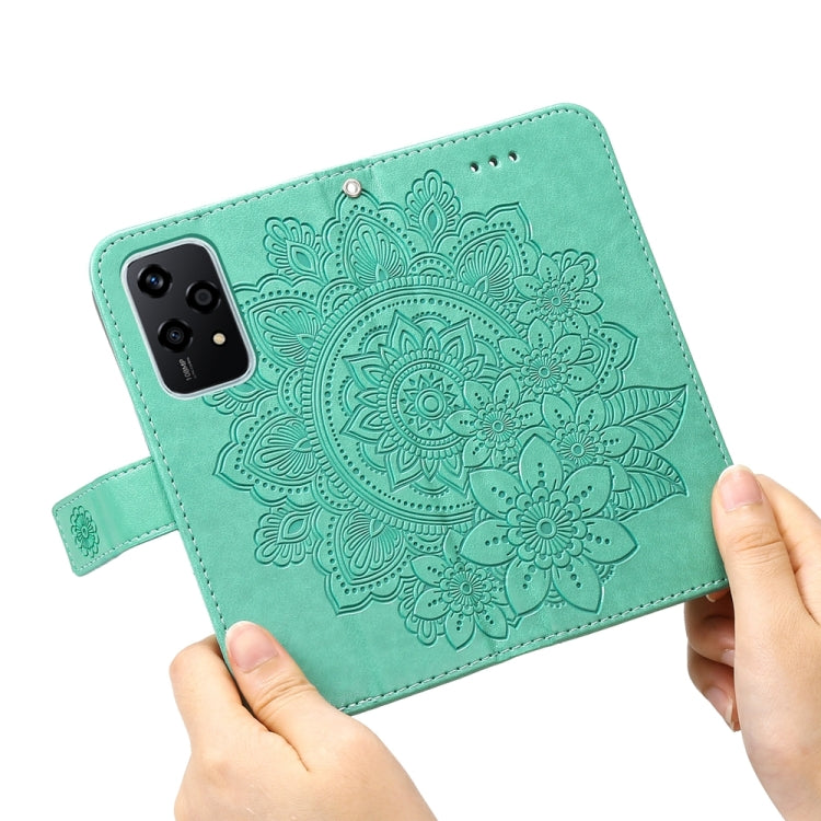 For Honor 200 Lite 5G Global 7-petal Flowers Embossing Leather Phone Case(Green)