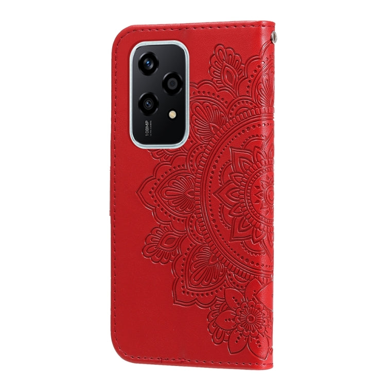 For Honor 200 Lite 5G Global 7-petal Flowers Embossing Leather Phone Case(Red)
