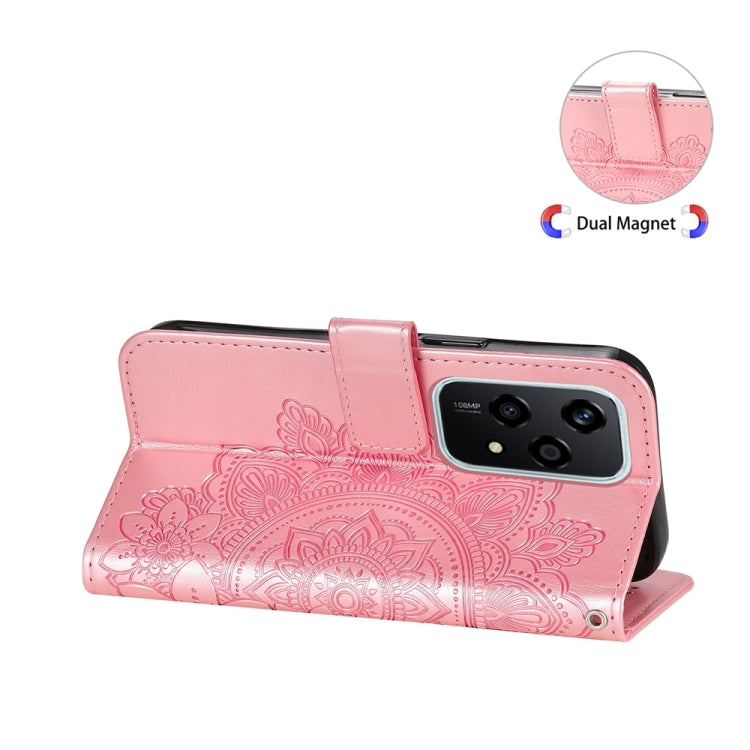 For Honor 200 Lite 5G Global 7-petal Flowers Embossing Leather Phone Case(Rose Gold)