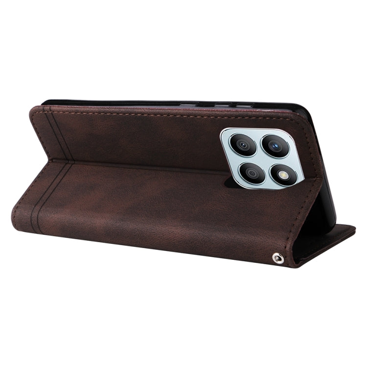 For Honor X8b Skin Feel Life Tree Metal Button Leather Phone Case(Brown)