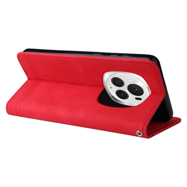 For Honor Magic6 Pro Skin Feel Life Tree Metal Button Leather Phone Case(Red)