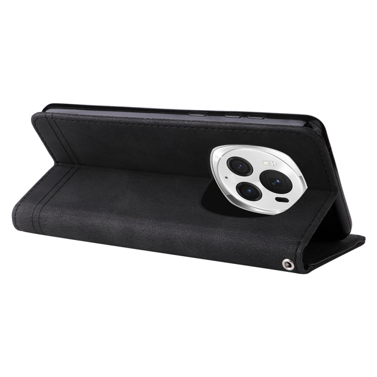 For Honor Magic6 Pro Skin Feel Life Tree Metal Button Leather Phone Case(Black)