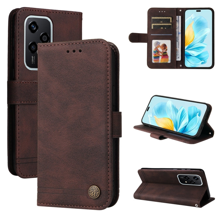 For Honor 200 Lite 5G Global Skin Feel Life Tree Metal Button Leather Phone Case(Brown)