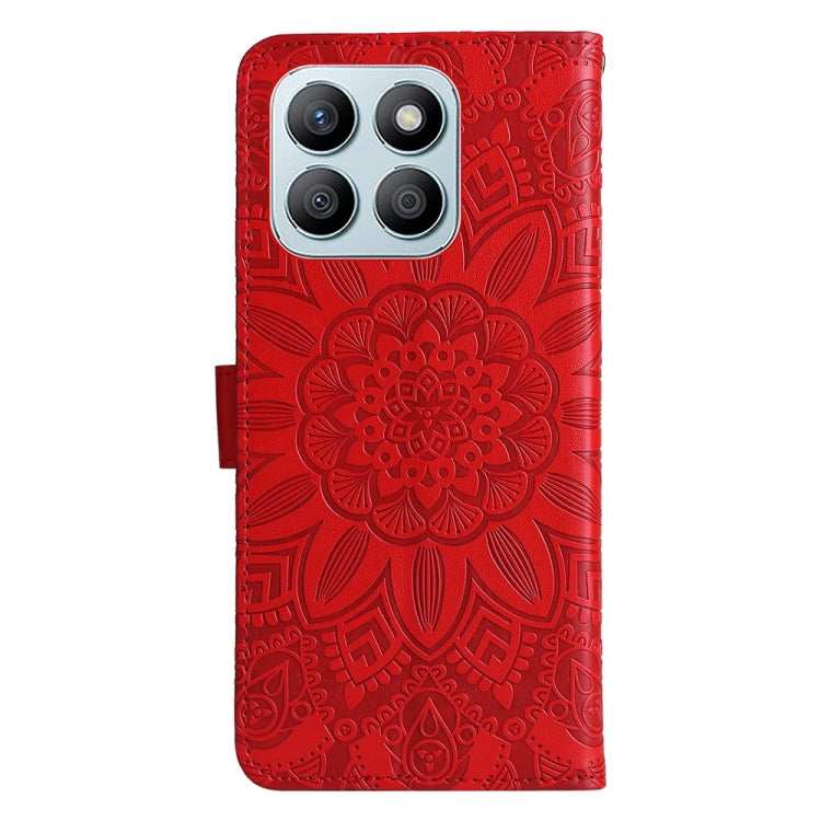 For Honor X8b Embossed Sunflower Leather Phone Case(Red)