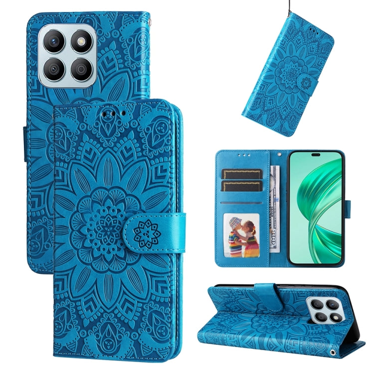 For Honor X8b Embossed Sunflower Leather Phone Case(Blue)