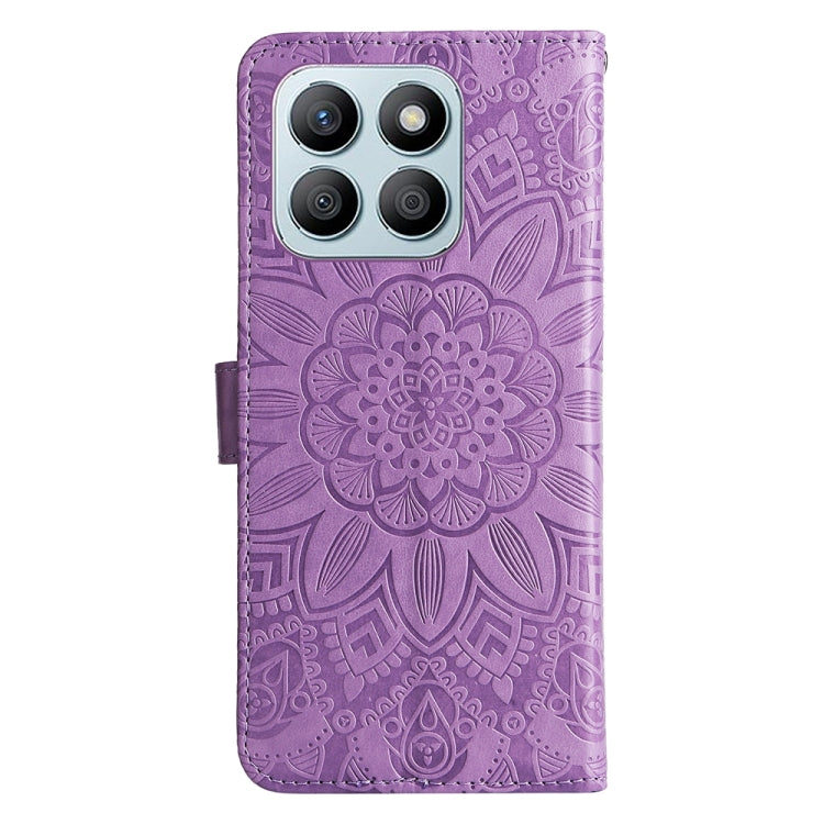 For Honor X8b Embossed Sunflower Leather Phone Case(Purple)
