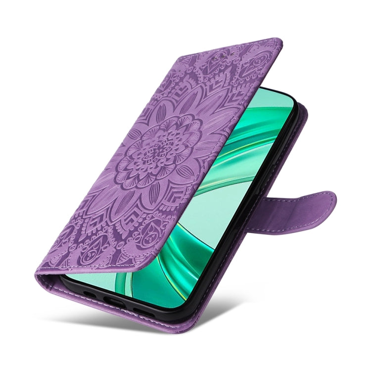 For Honor X8b Embossed Sunflower Leather Phone Case(Purple)