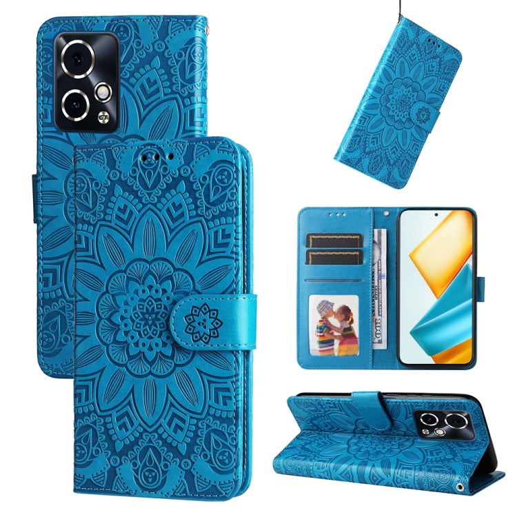 For Honor 90 GT Embossed Sunflower Leather Phone Case(Blue)