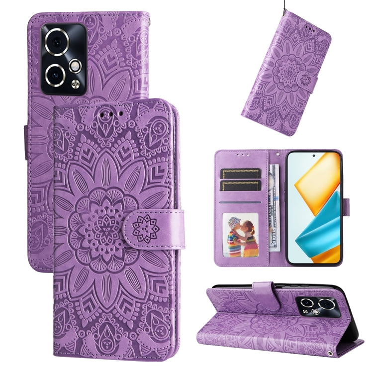For Honor 90 GT Embossed Sunflower Leather Phone Case(Purple)
