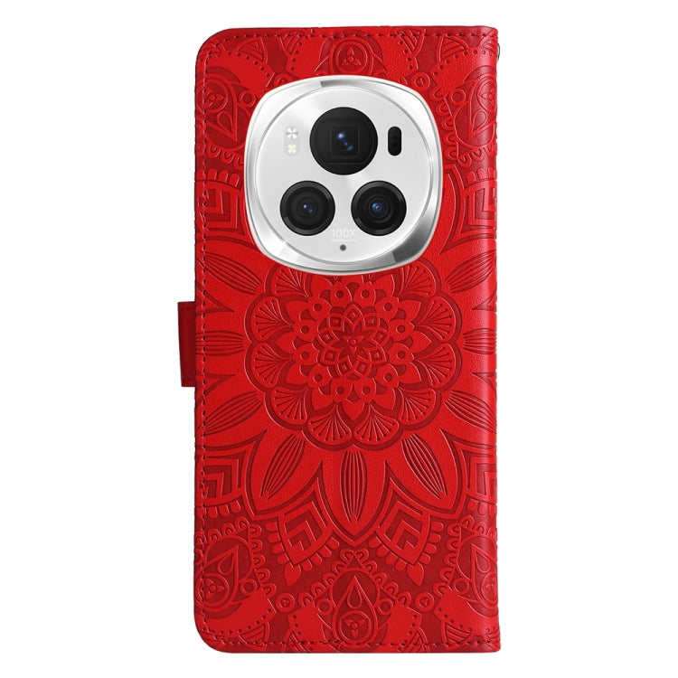 For Honor Magic6 Pro Embossed Sunflower Leather Phone Case(Red)